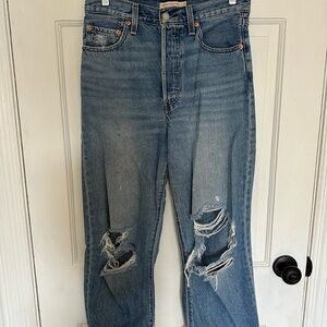 Levi's Blue Ripped Straight Leg Jeans